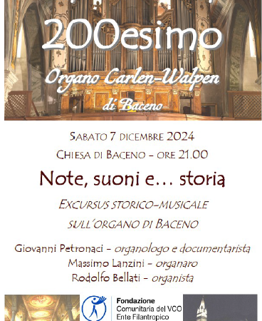 Sabato 7 dicembre 2024 – Excursus storico/musicale sull’organo di Baceno